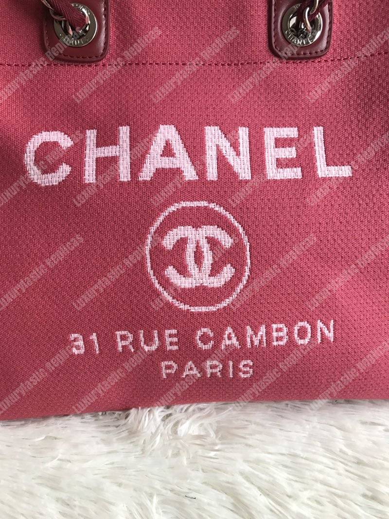 Ch*el deauville fabric tote dark fuchsia/white