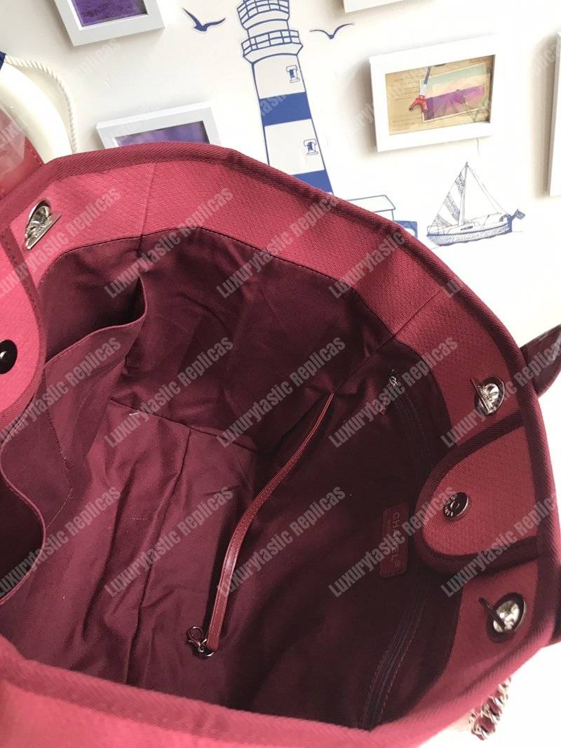 Ch*el deauville fabric tote dark fuchsia/white