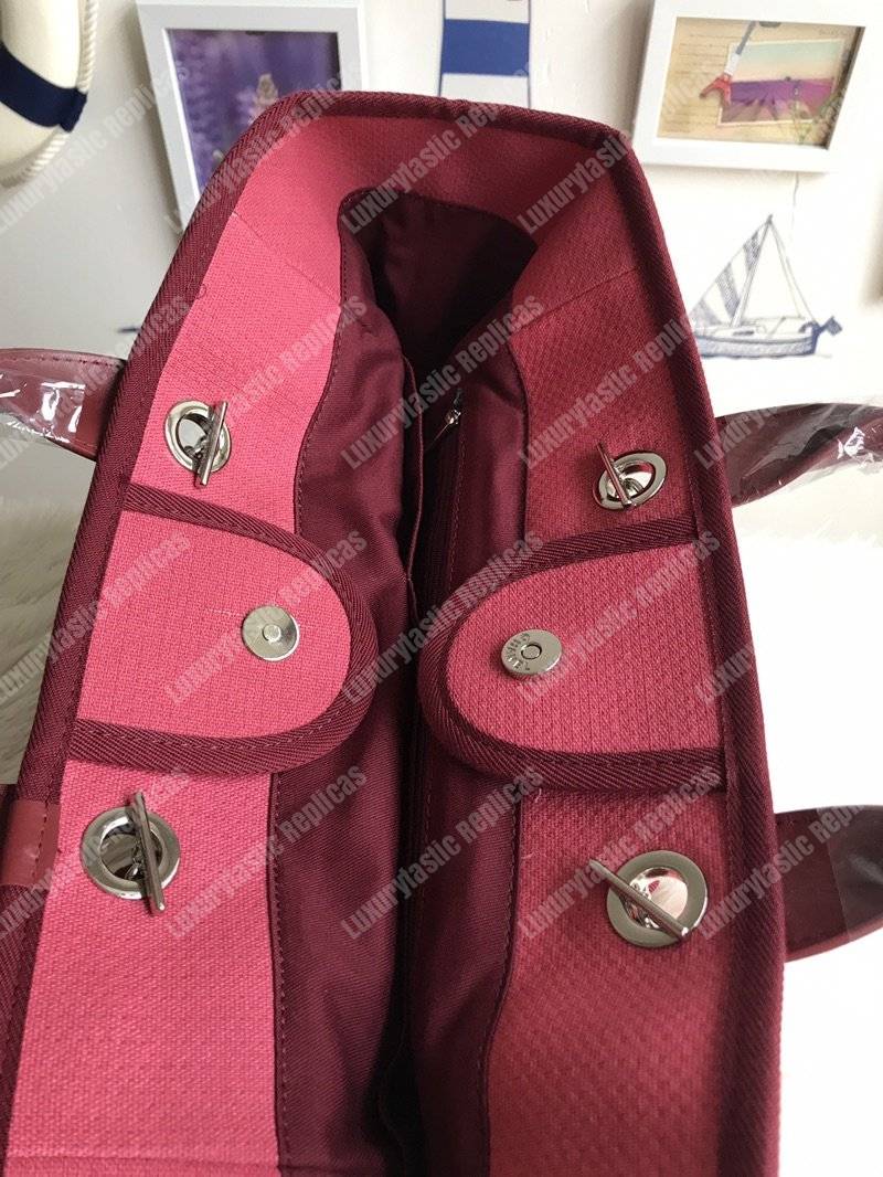 Ch*el deauville fabric tote dark fuchsia/white