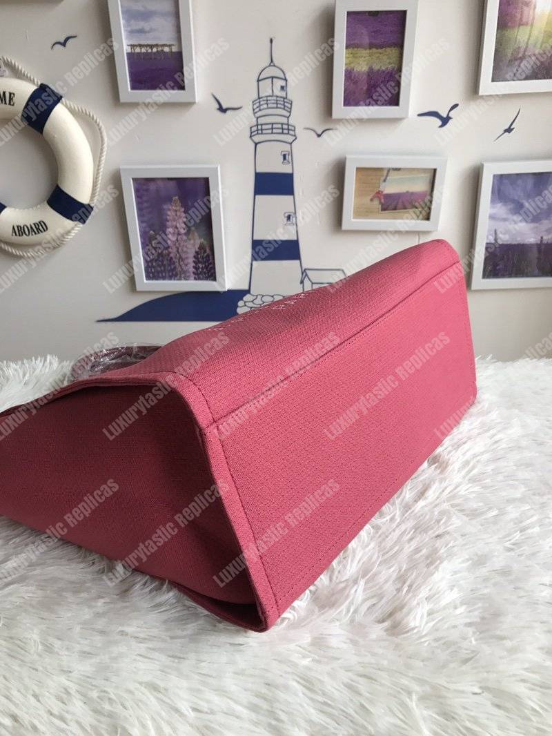 Ch*el deauville fabric tote dark fuchsia/white