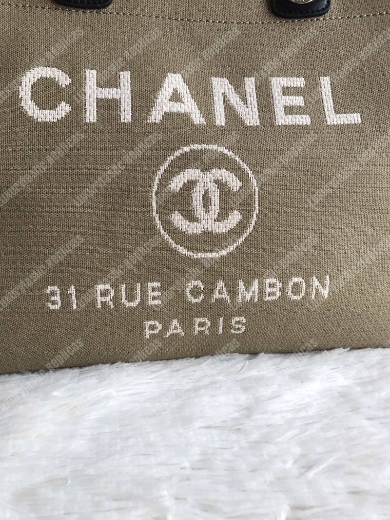 Ch*el deauville fabric tote taupe/white