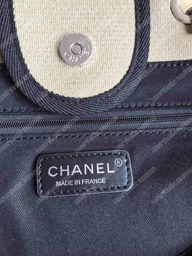 Ch*el deauville fabric tote taupe/white