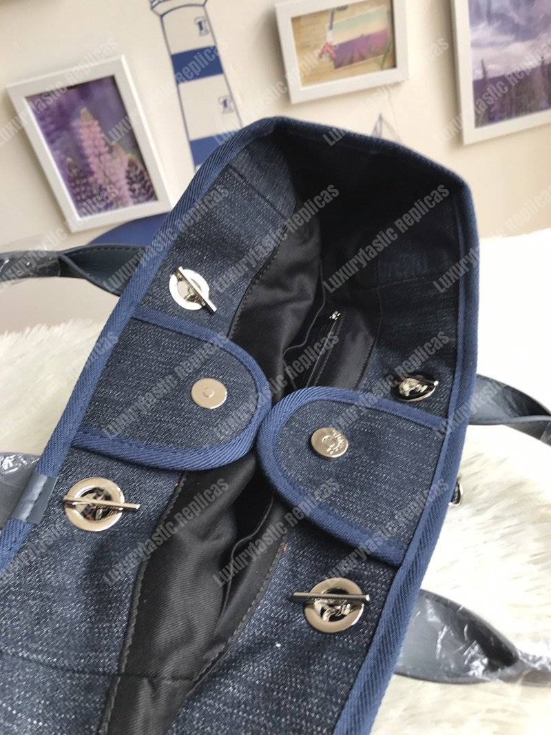 Ch*el deauville fabric tote dark blue/orange