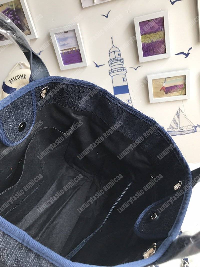 Ch*el deauville fabric tote dark blue/orange