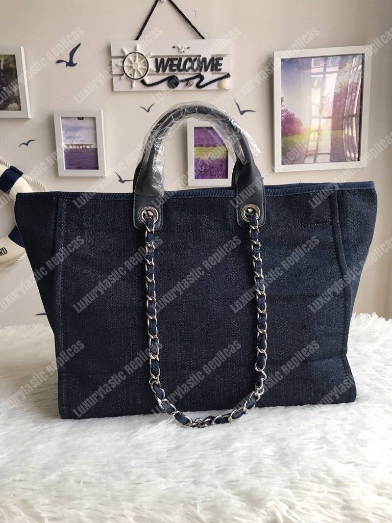 Ch*el deauville fabric tote dark blue/orange