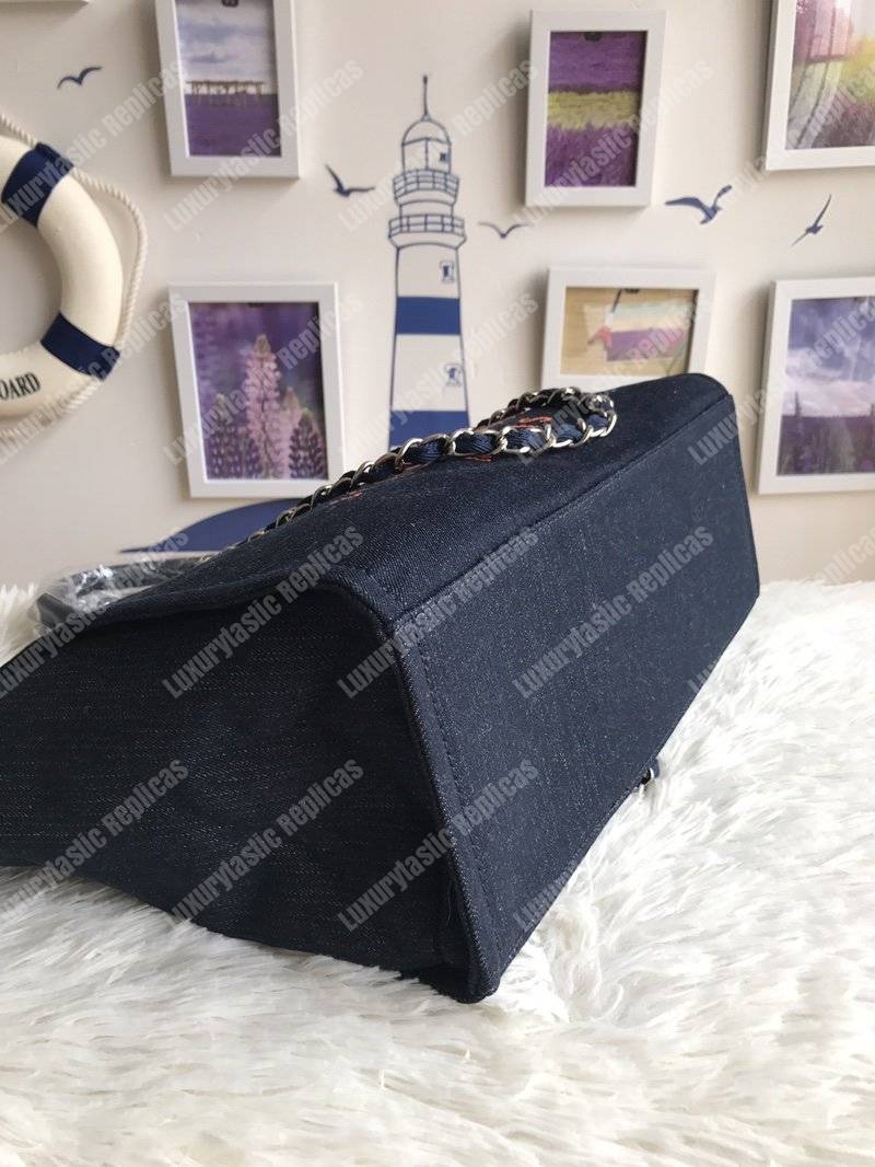 Ch*el deauville fabric tote dark blue/orange