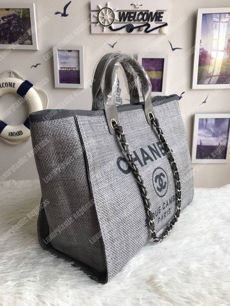 Ch*el deauville fabric tote gray