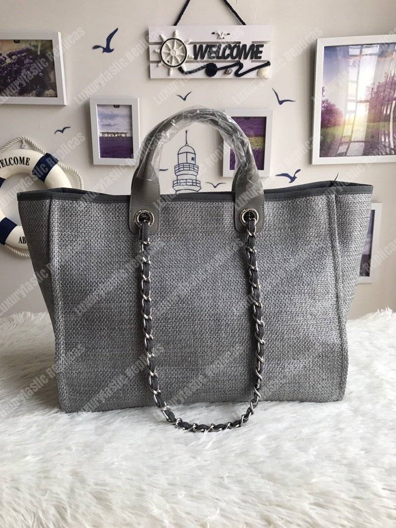 Ch*el deauville fabric tote gray