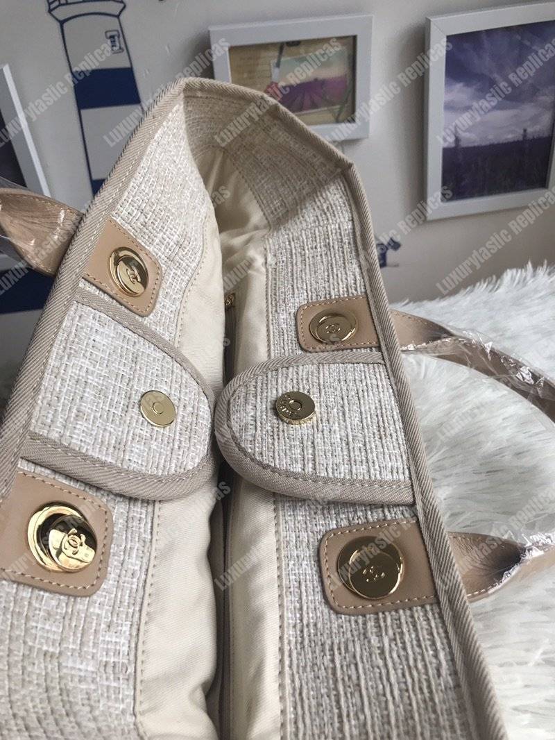 Ch*el deauville fabric tote beige