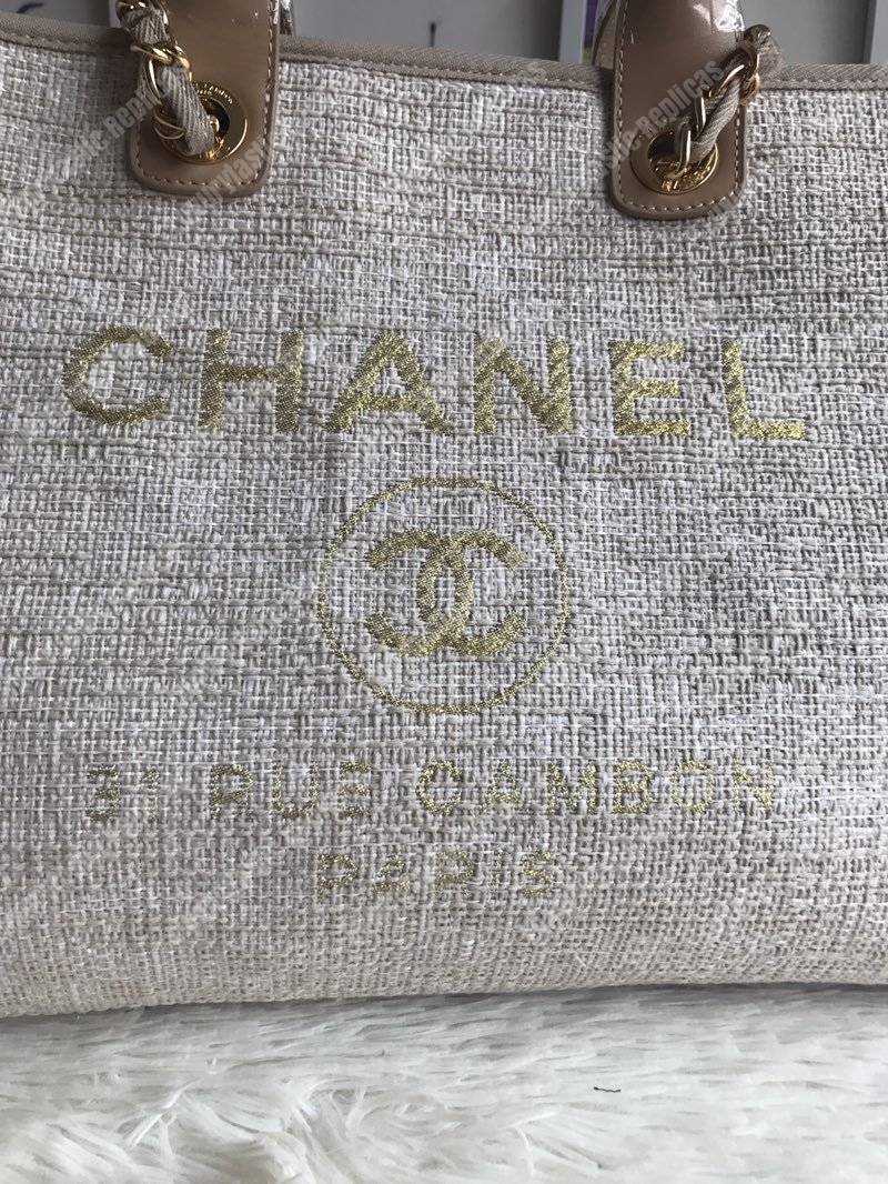 Ch*el deauville fabric tote beige