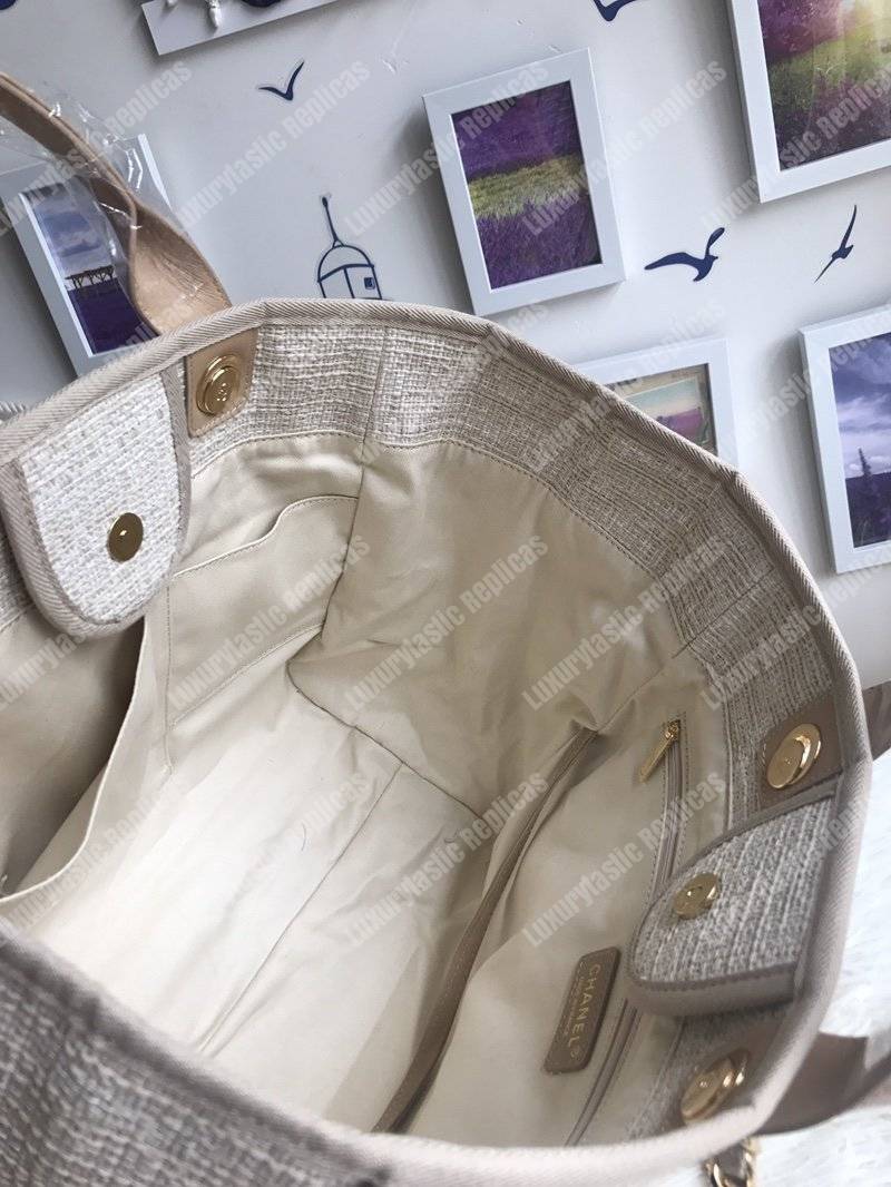 Ch*el deauville fabric tote beige