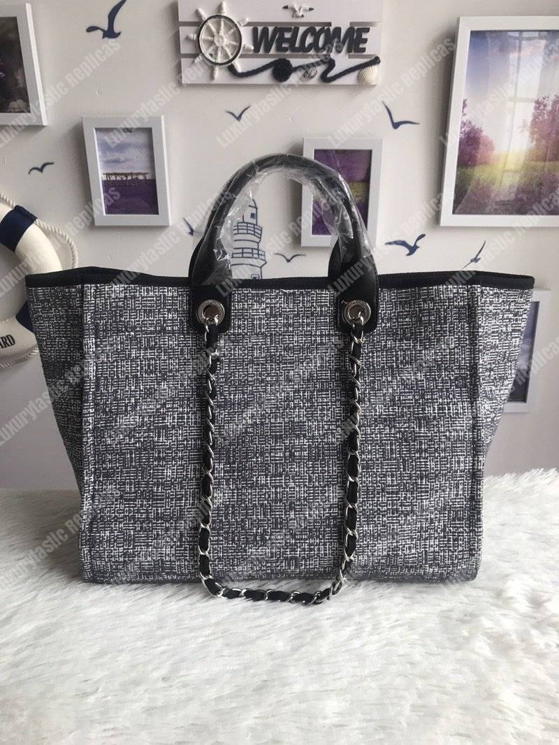 Ch*el deauville fabric tote dark gray