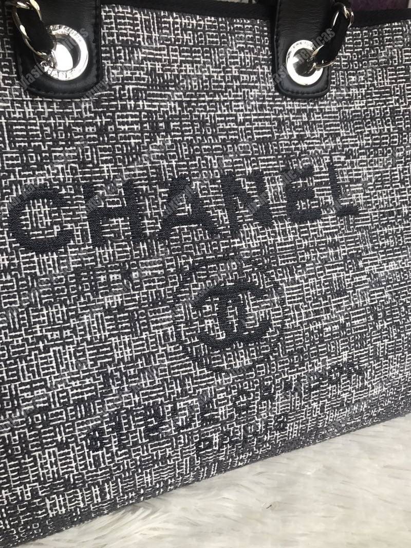 Ch*el deauville fabric tote dark gray