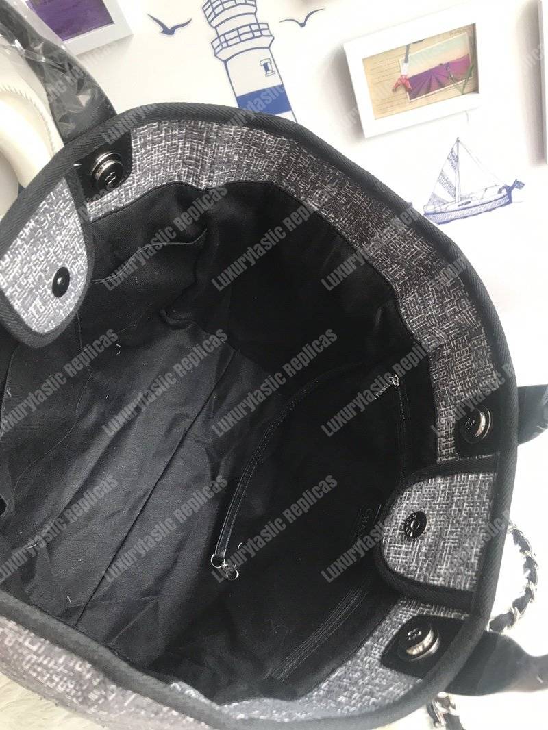 Ch*el deauville fabric tote dark gray
