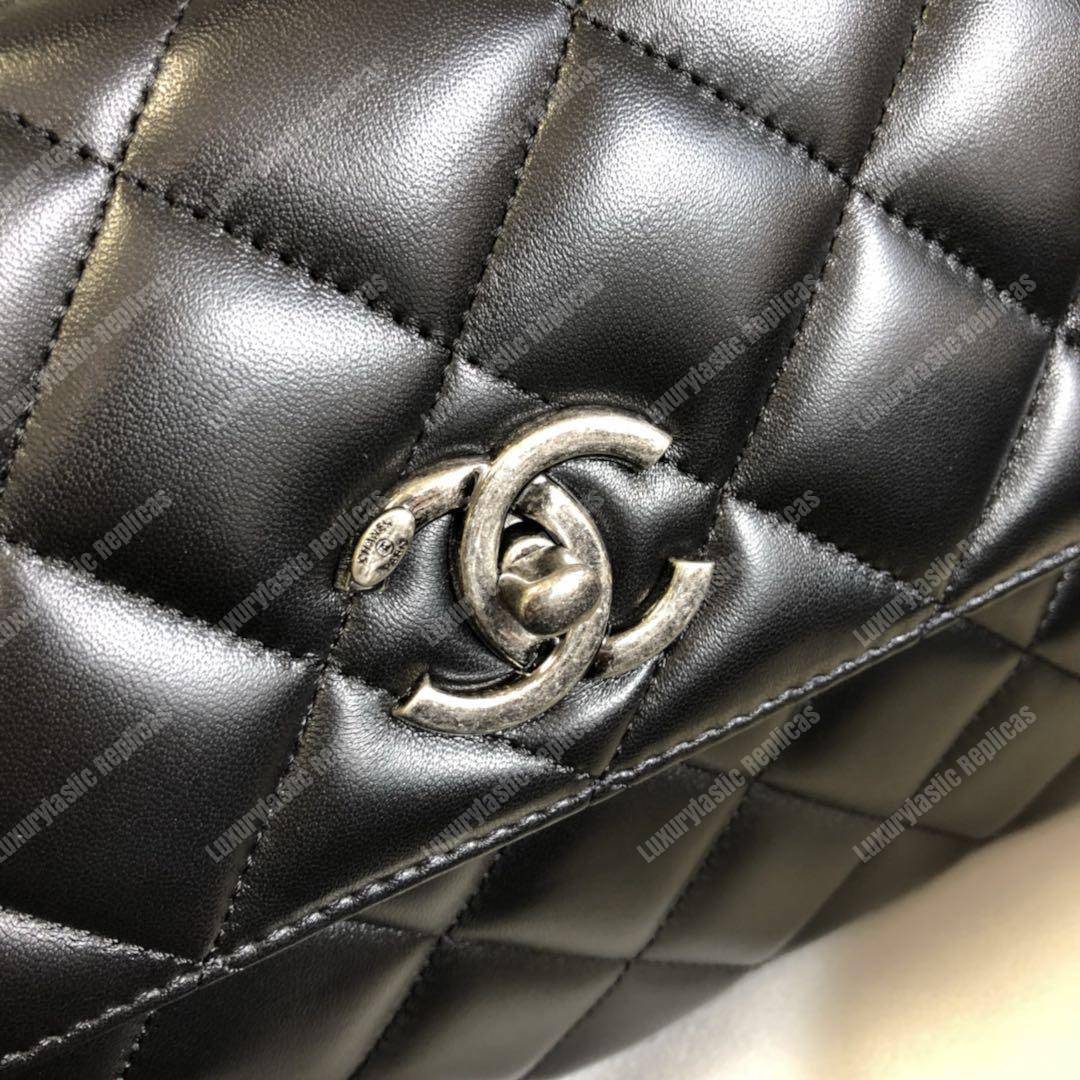 Ch*el small flap bag with top handle black-ruthenium