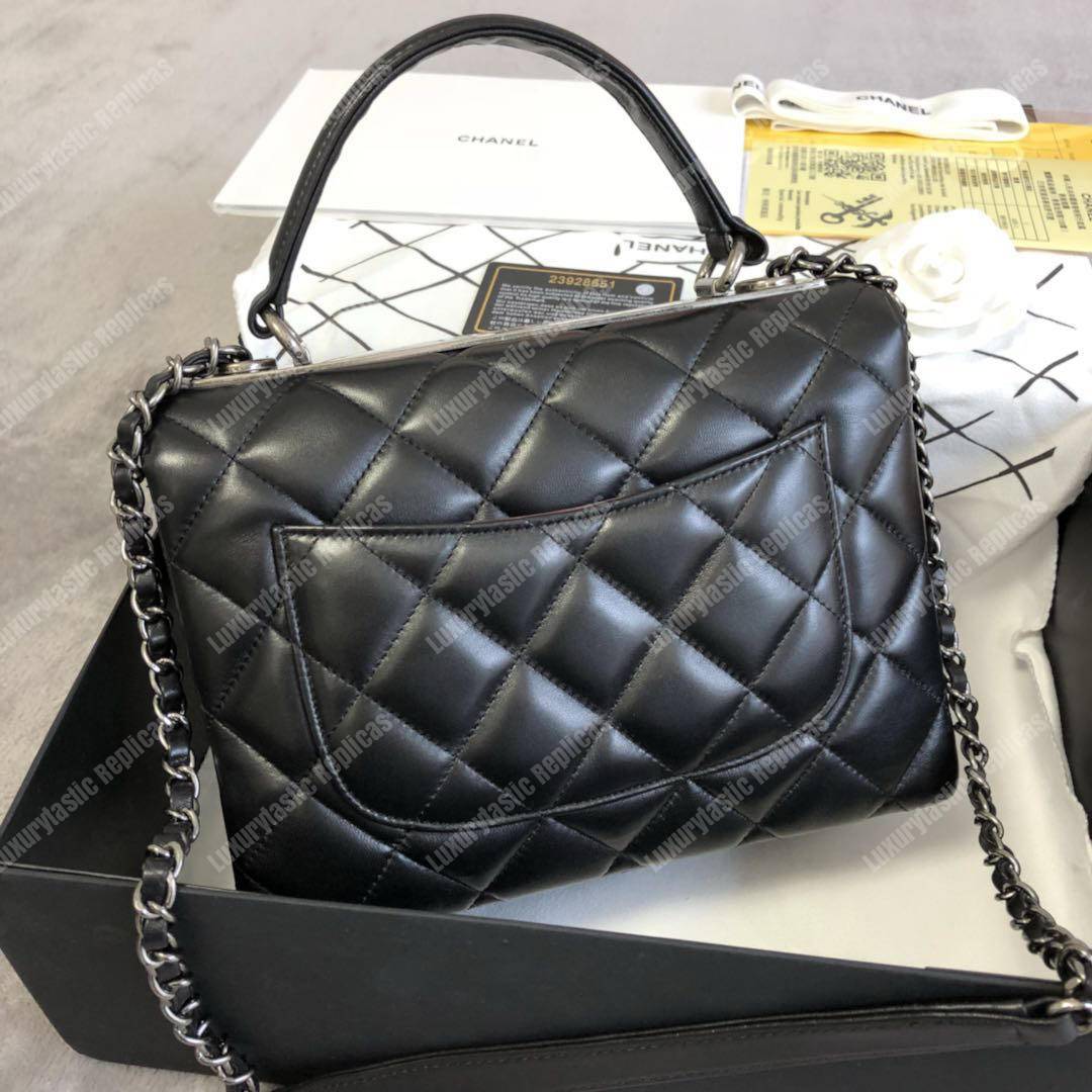 Ch*el small flap bag with top handle black-ruthenium