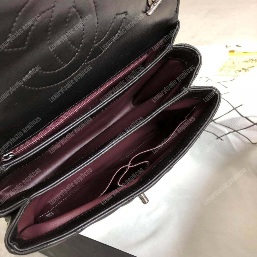 Ch*el small flap bag with top handle black-ruthenium