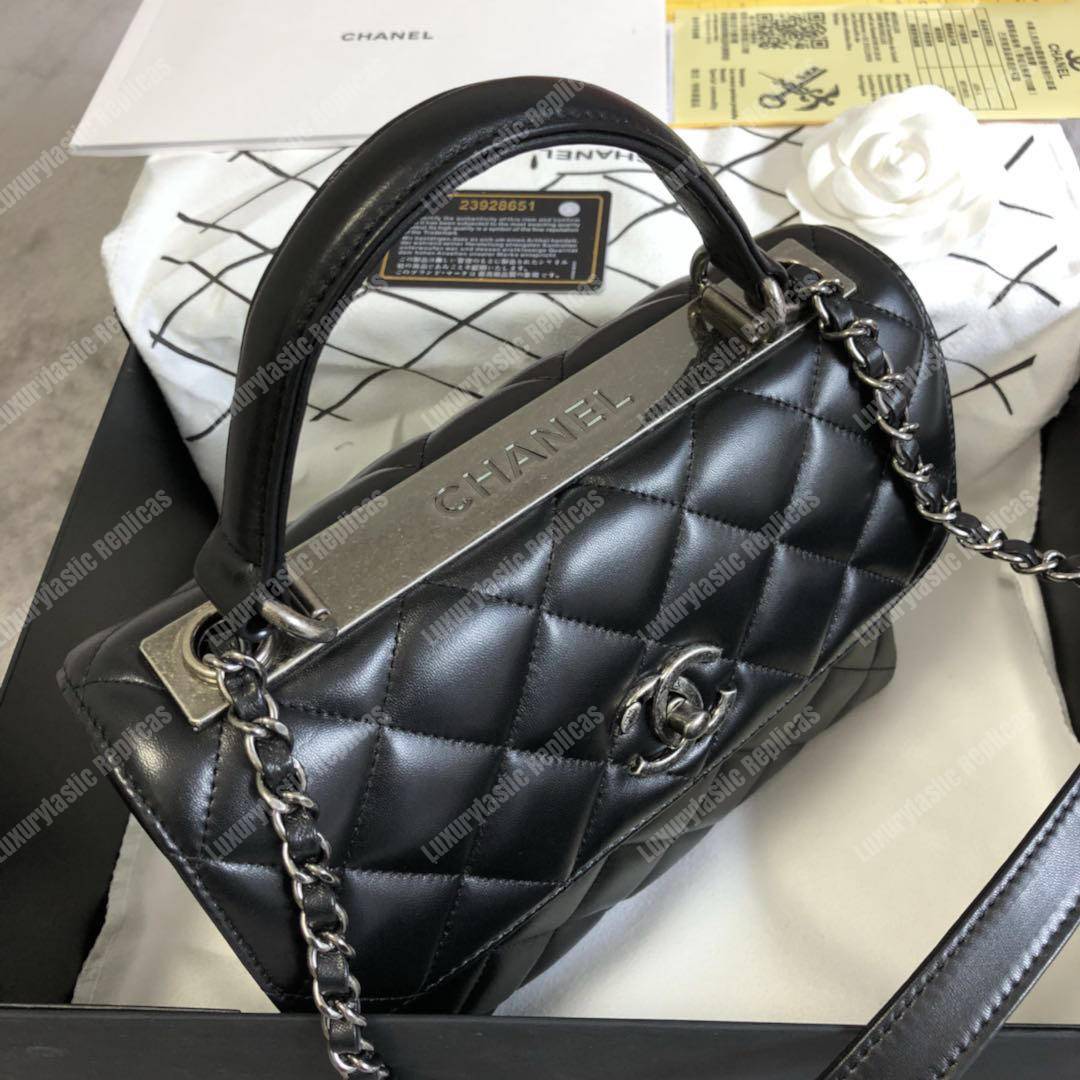 Ch*el small flap bag with top handle black-ruthenium