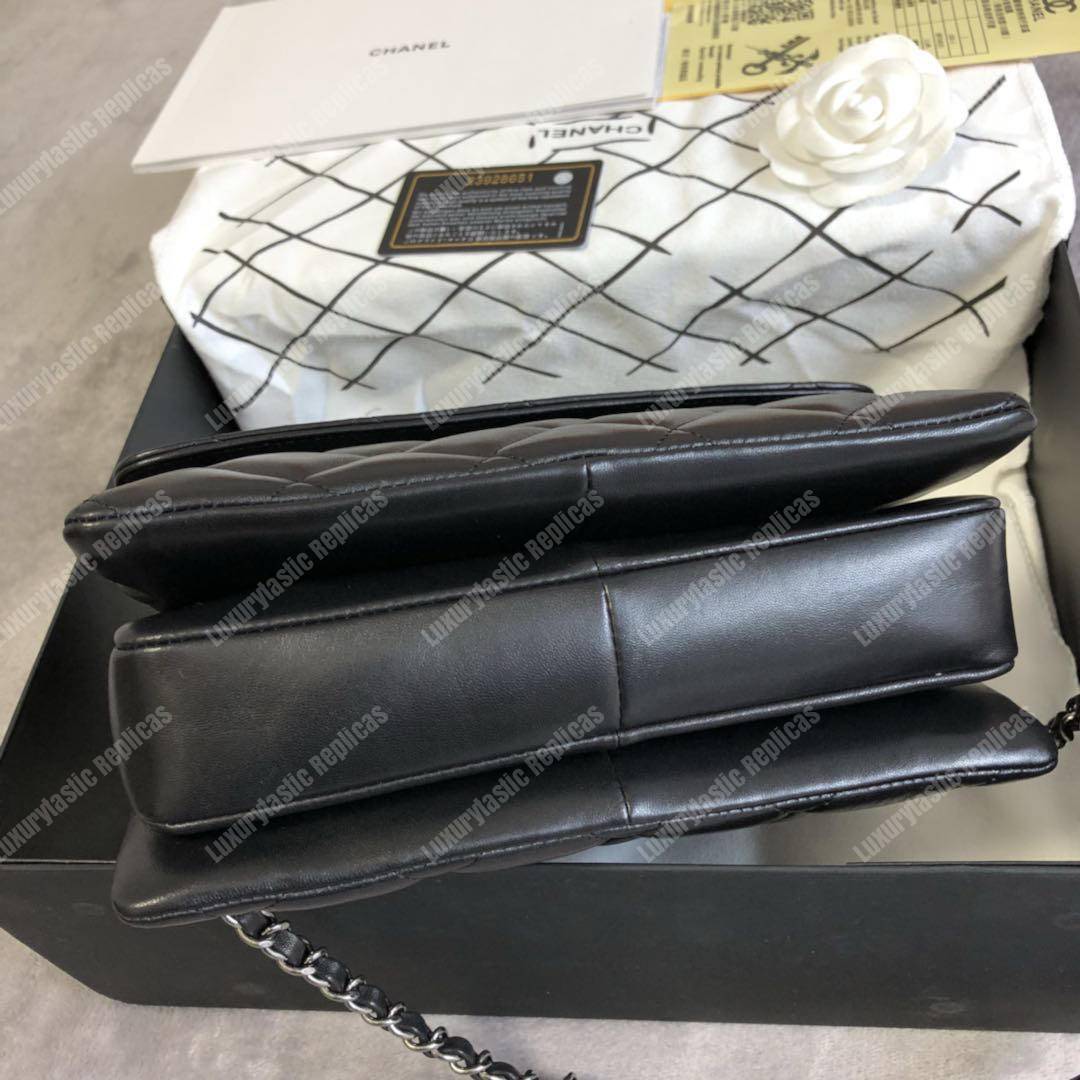 Ch*el small flap bag with top handle black-ruthenium