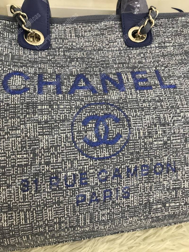 Ch*el deauville fabric tote blue