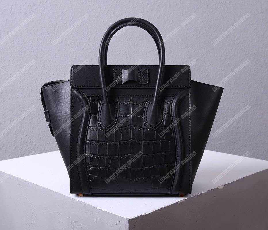 Ce**e mini luggage handbag crocodile veins leather with calfskin leather