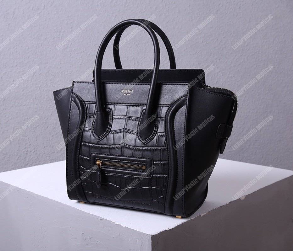 Ce**e mini luggage handbag crocodile veins leather with calfskin leather