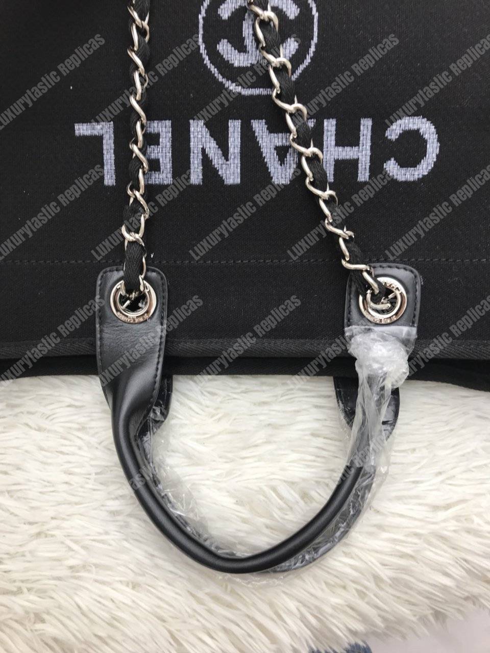 Ch*el deauville fabric tote black/gray