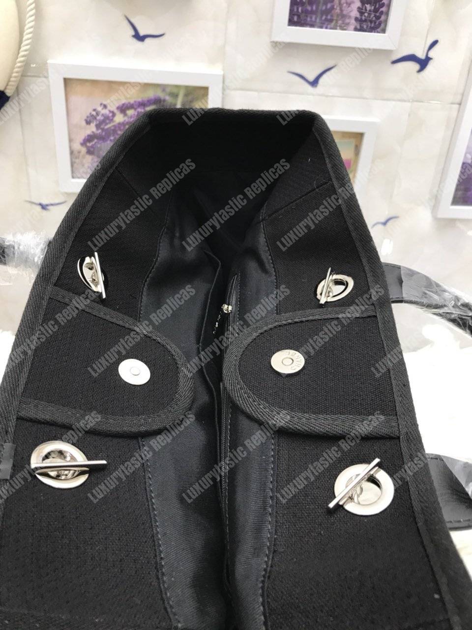 Ch*el deauville fabric tote black/gray