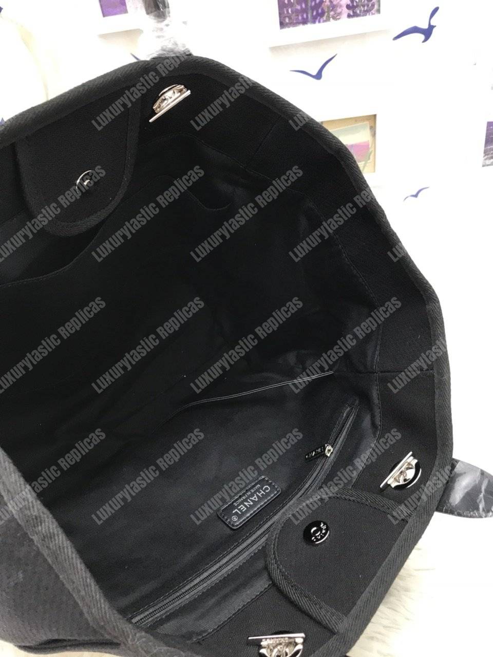 Ch*el deauville fabric tote black/gray