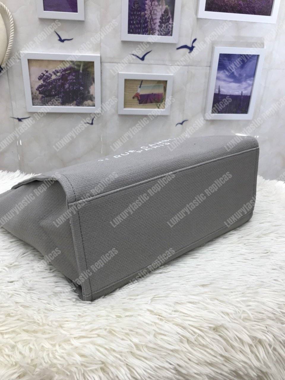 Ch*el deauville fabric tote navy gray/white