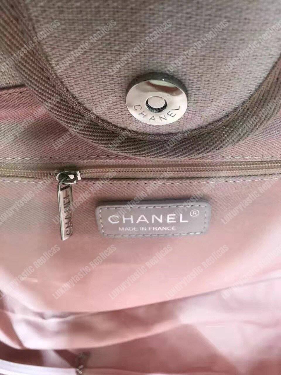 Ch*el deauville fabric tote rose pink/white