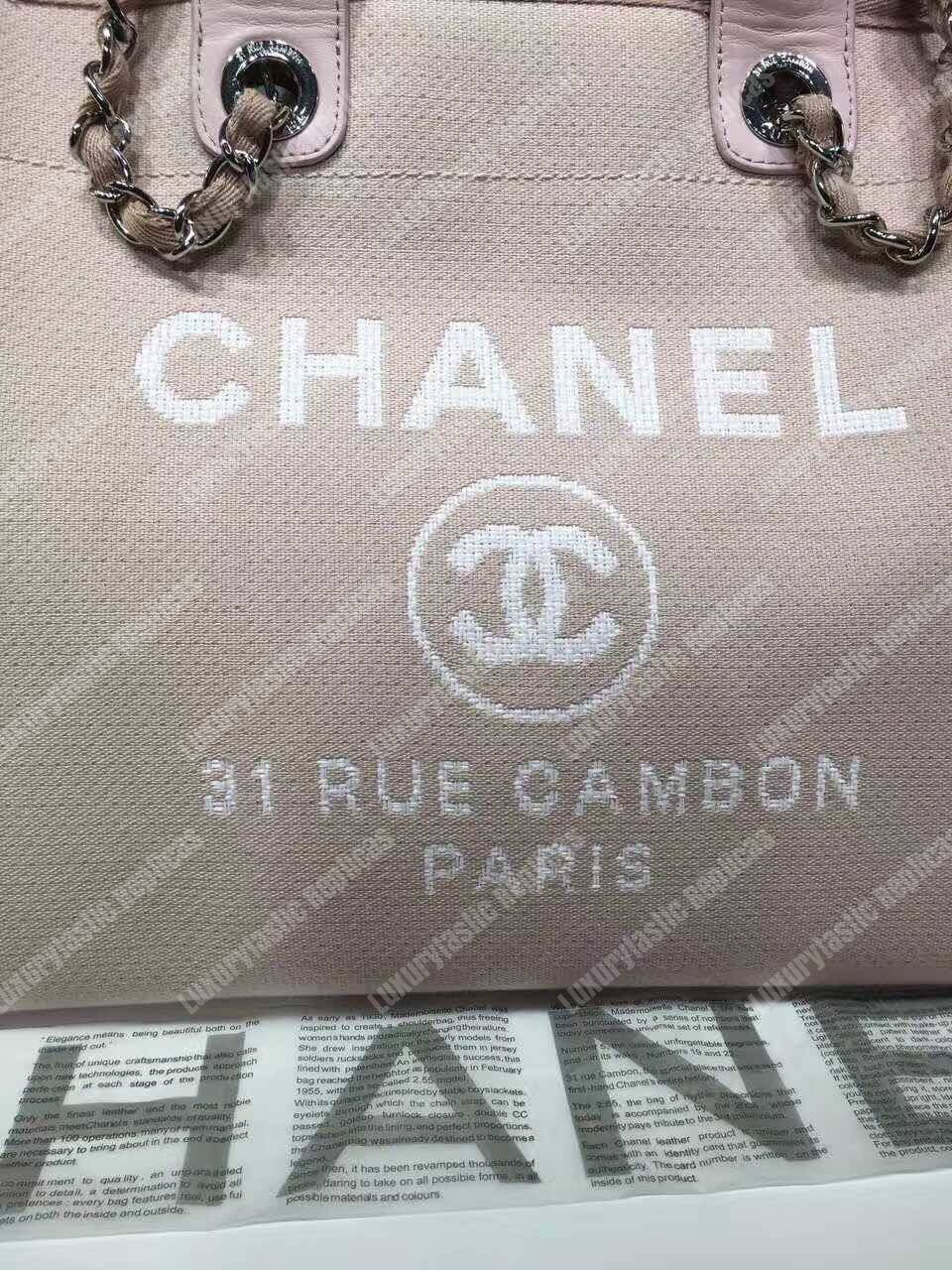 Ch*el deauville fabric tote rose pink/white