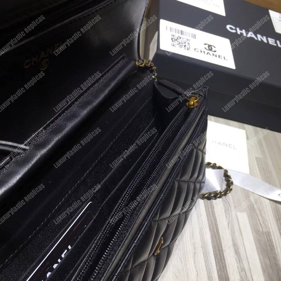 Ch*el le boy wallet on chain – woc black quilted lambskin gold-toned