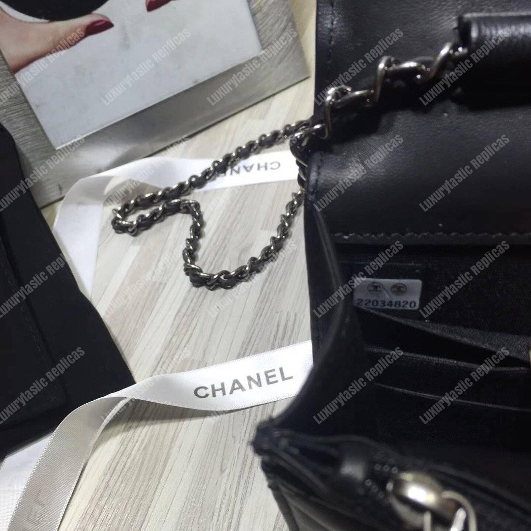 Ch*el le boy wallet on chain – woc black quilted lambskin silver-toned