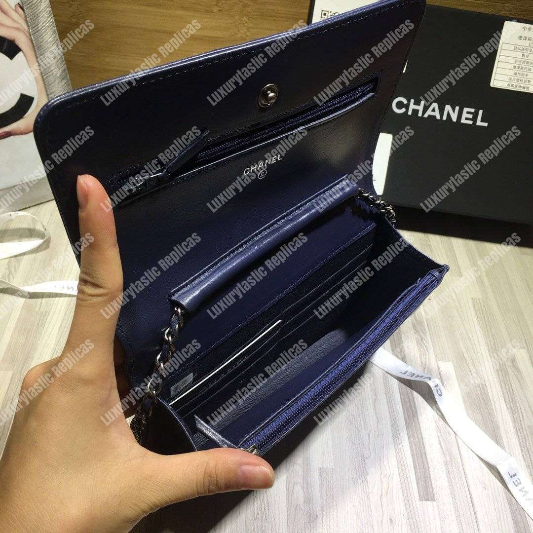 Ch*el le boy wallet on chain – woc dark blue quilted lambskin silver-toned