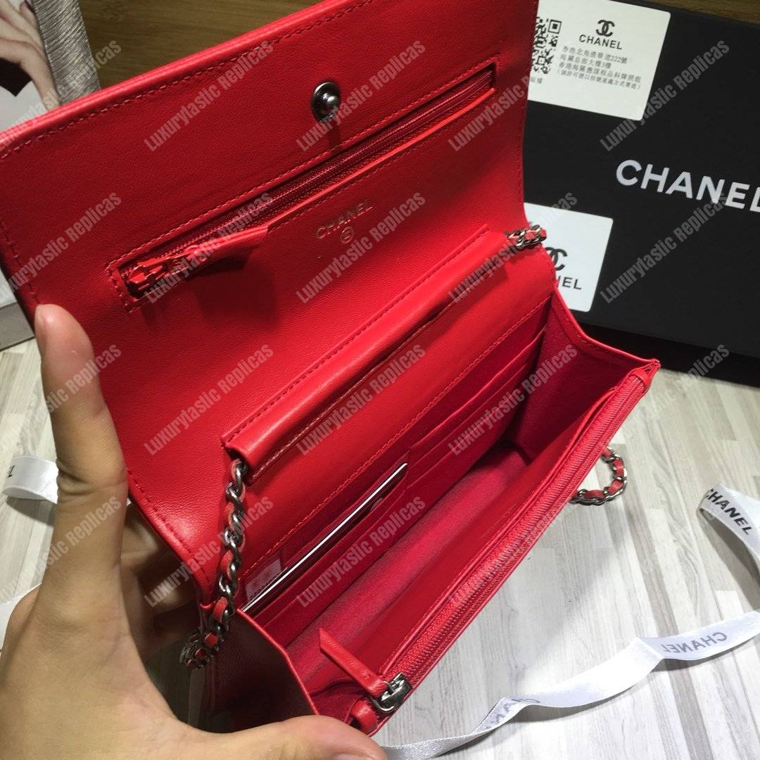 Ch*el le boy wallet on chain – woc red quilted lambskin silver-toned