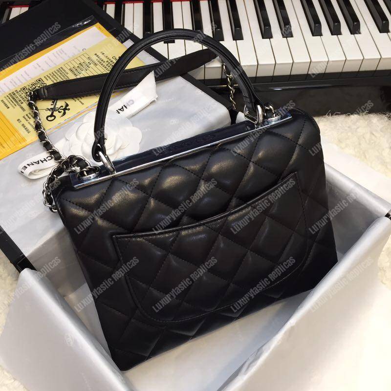 Ch*el small flap bag with top handle black-silver