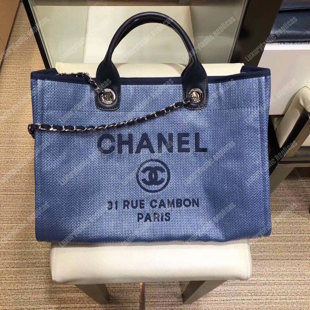 Ch*el deauville fabric tote cobalt/navy blue