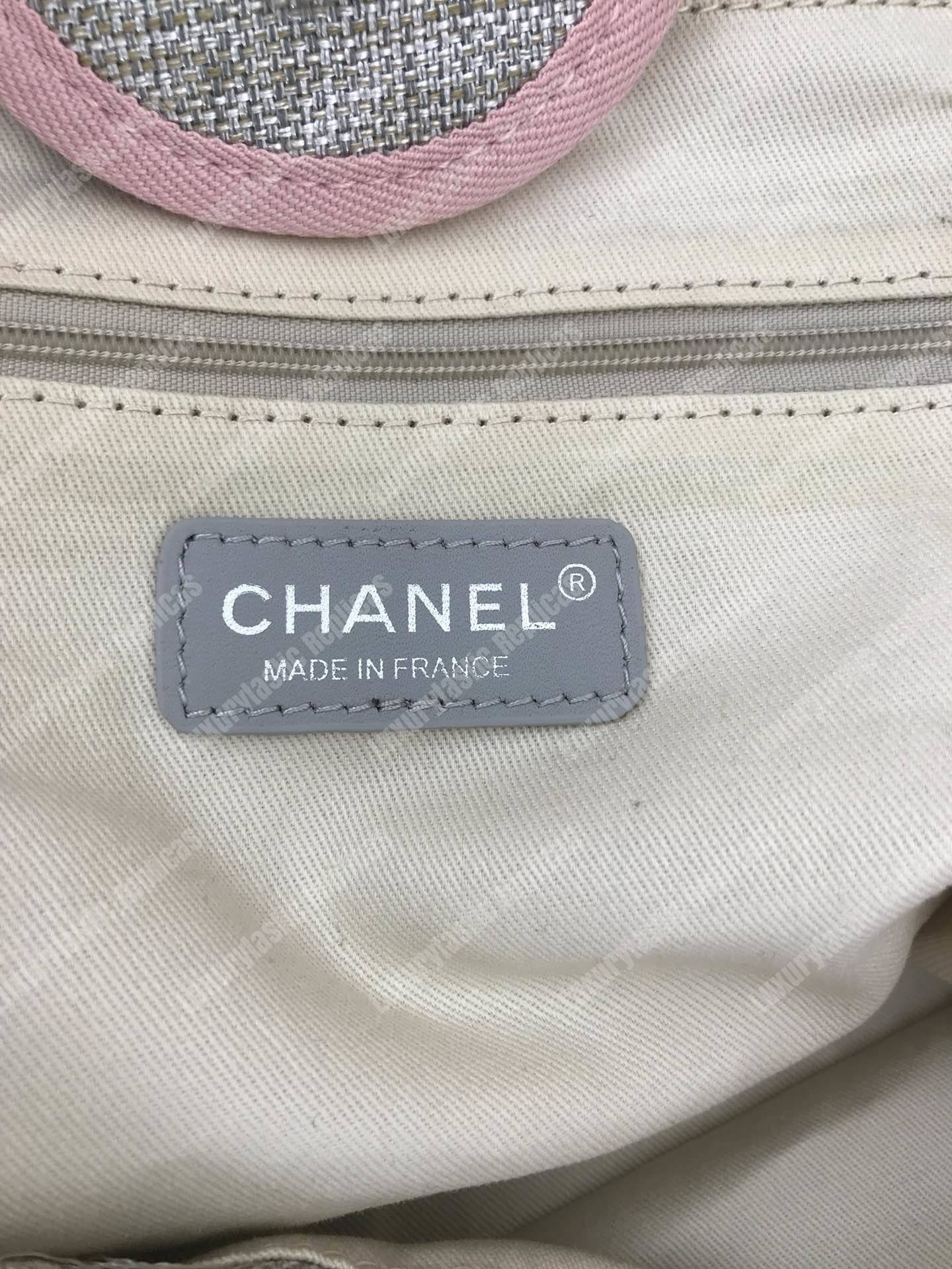 Ch*el deauville fabric tote gray/pink