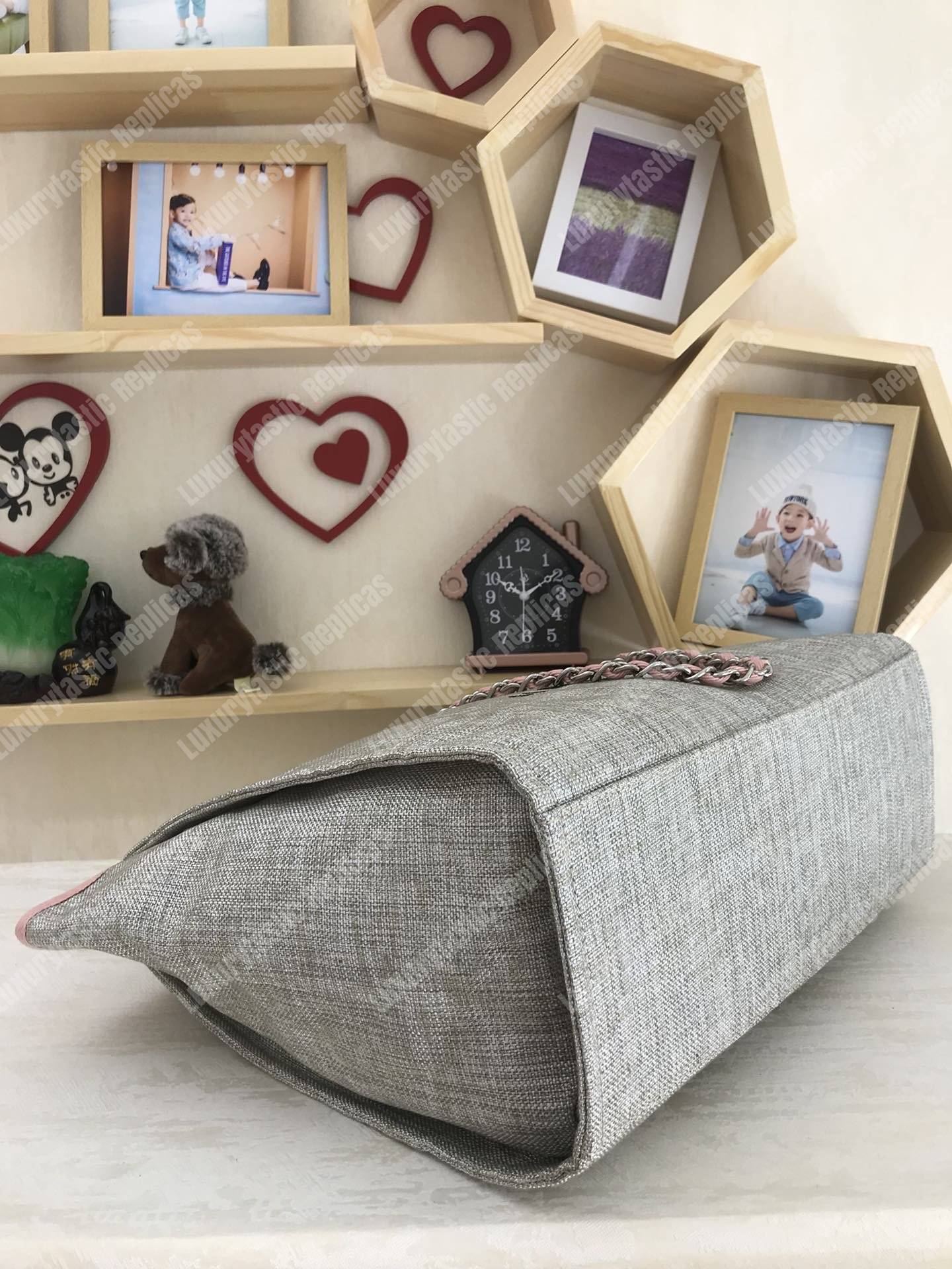 Ch*el deauville fabric tote gray/pink