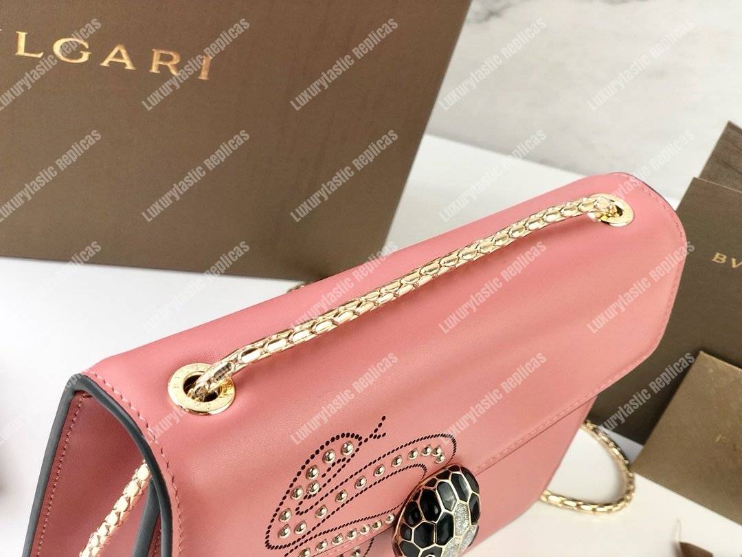 BVL Serpenti Forever Flap Cover Crossbody Bag Zephyr Quartz With Studded Neon Motif