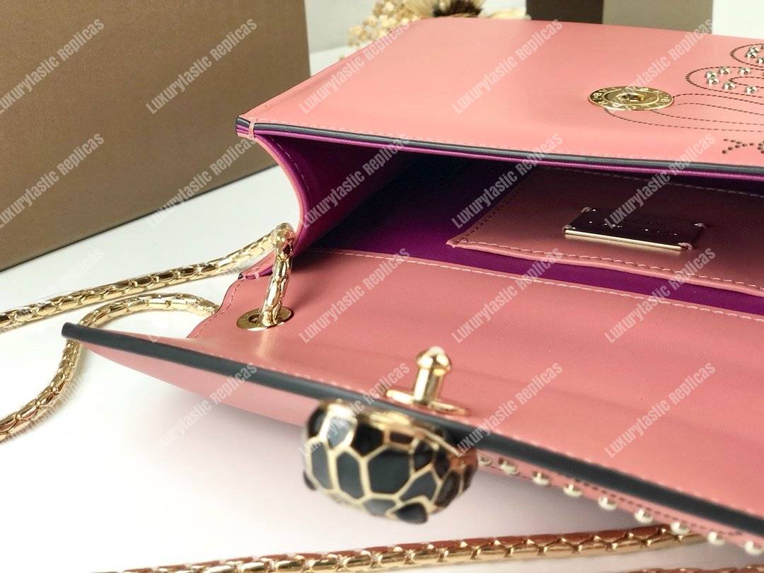 BVL Serpenti Forever Flap Cover Crossbody Bag Zephyr Quartz With Studded Neon Motif