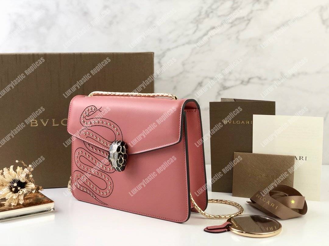 BVL Serpenti Forever Flap Cover Crossbody Bag Zephyr Quartz With Studded Neon Motif