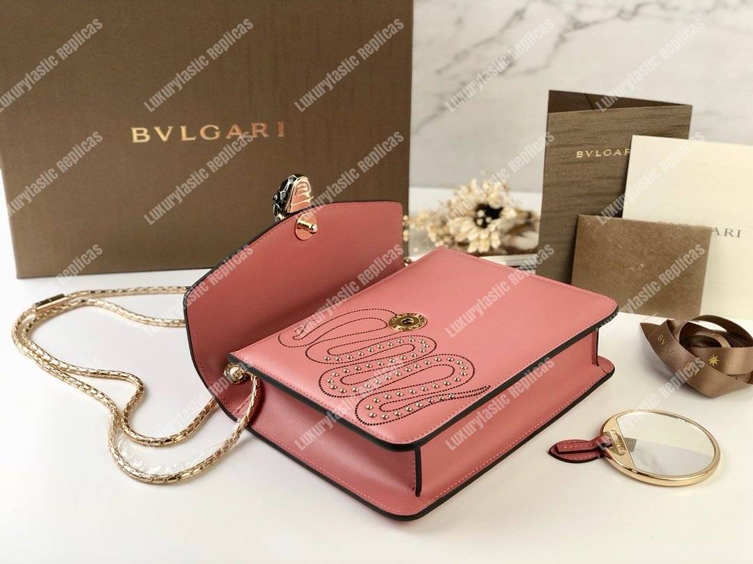 BVL Serpenti Forever Flap Cover Crossbody Bag Zephyr Quartz With Studded Neon Motif