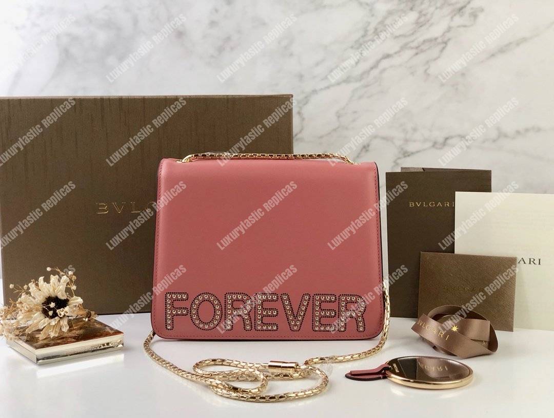 BVL Serpenti Forever Flap Cover Crossbody Bag Zephyr Quartz With Studded Neon Motif
