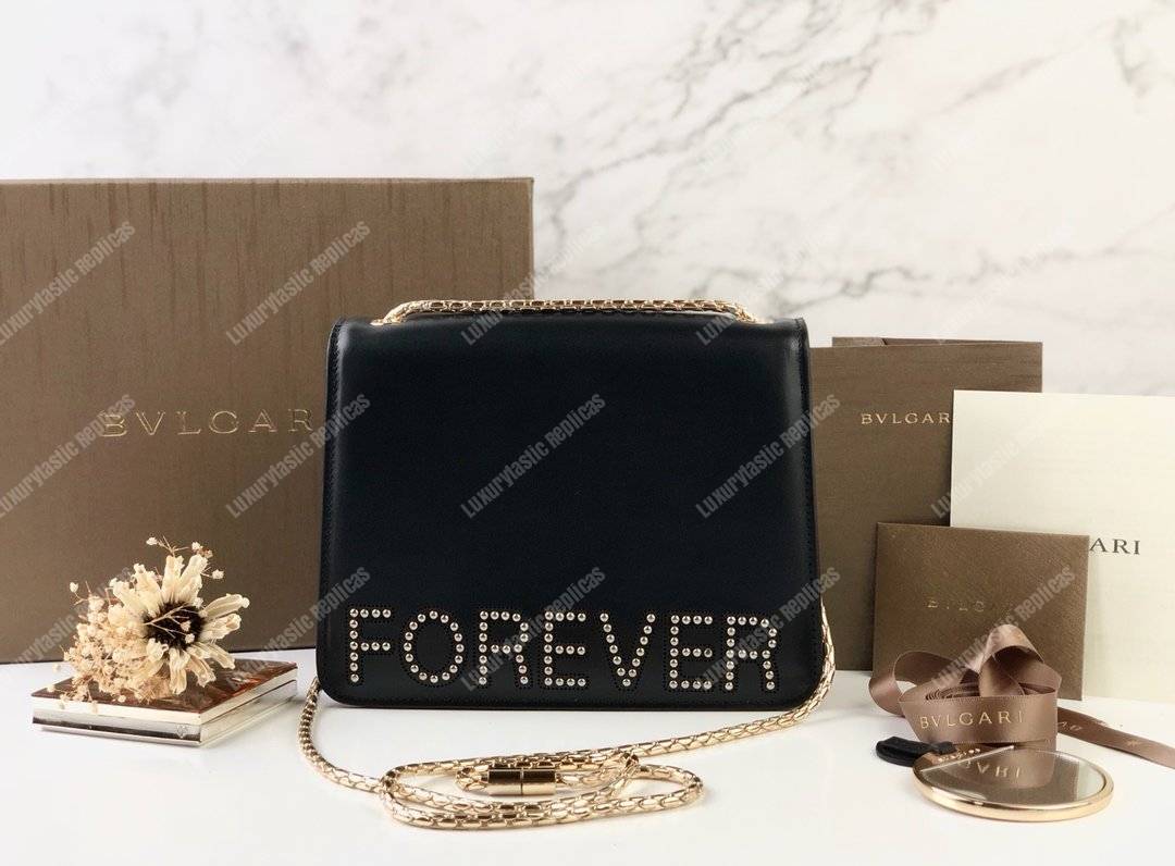 BVL Serpenti Forever Flap Cover Crossbody Bag Black With Studded Neon Motif