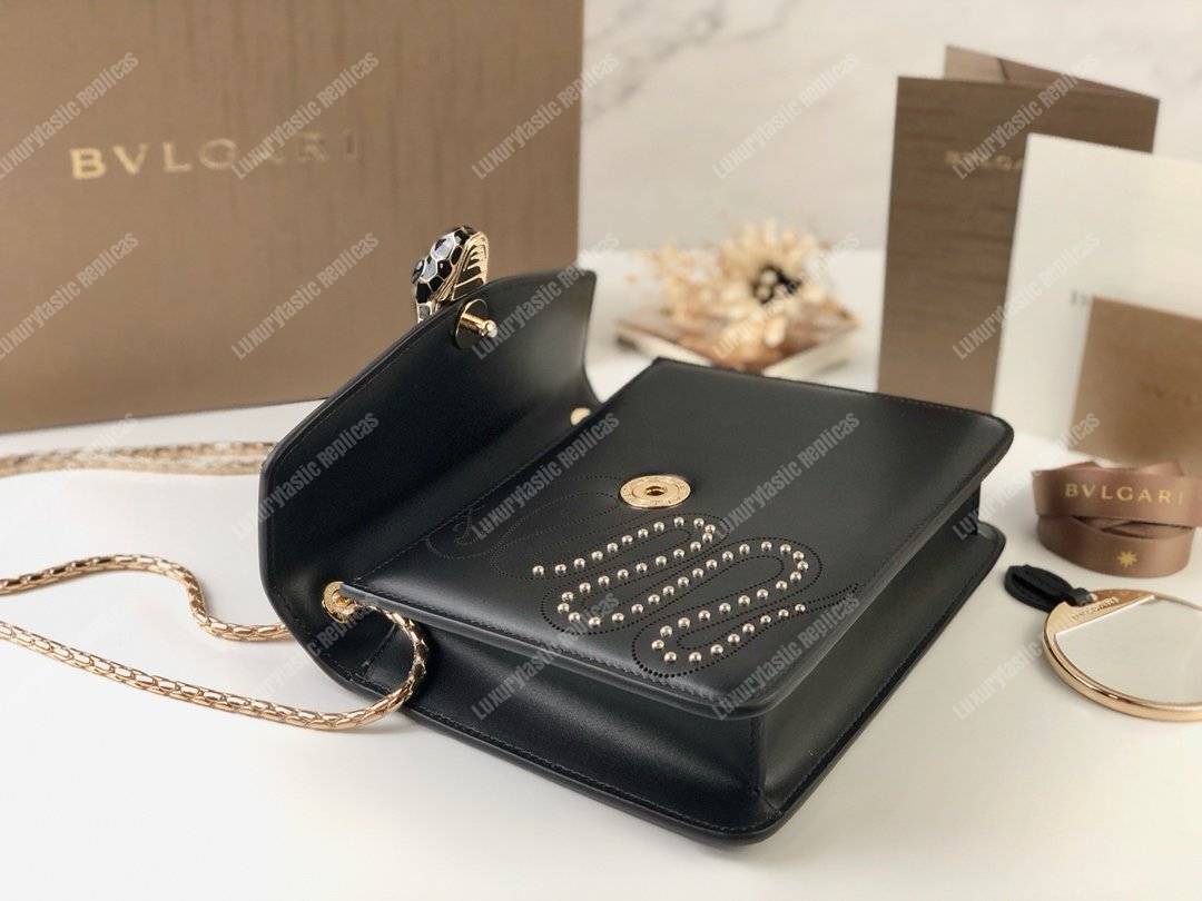 BVL Serpenti Forever Flap Cover Crossbody Bag Black With Studded Neon Motif