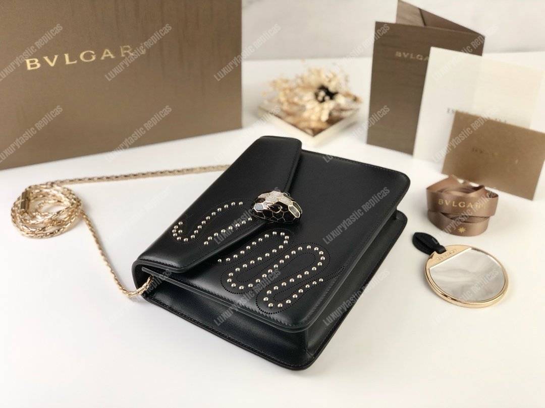 BVL Serpenti Forever Flap Cover Crossbody Bag Black With Studded Neon Motif