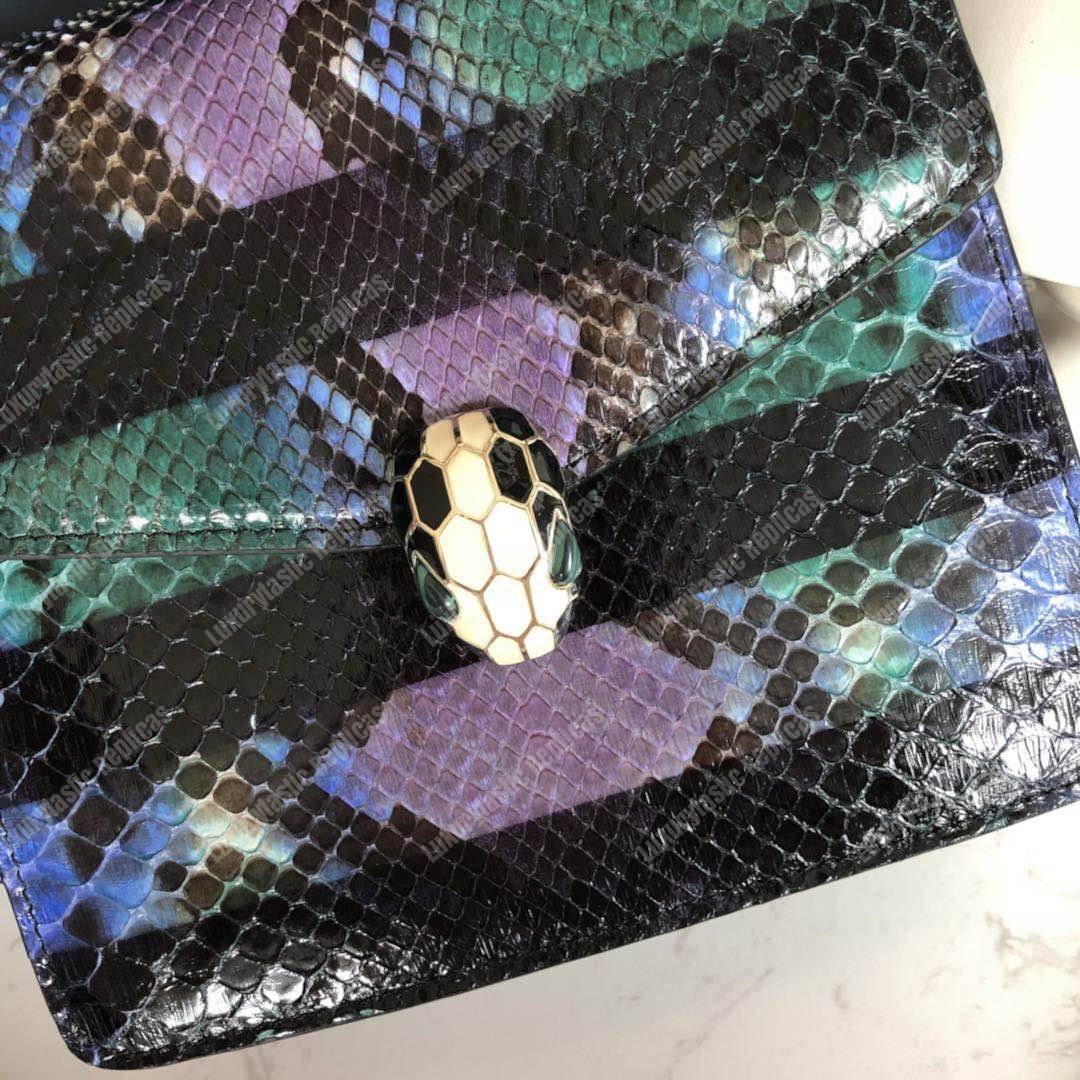 BVL Serpenti Forever Flap Cover Pop-Stripe Python Small Bag Royal Sapphire