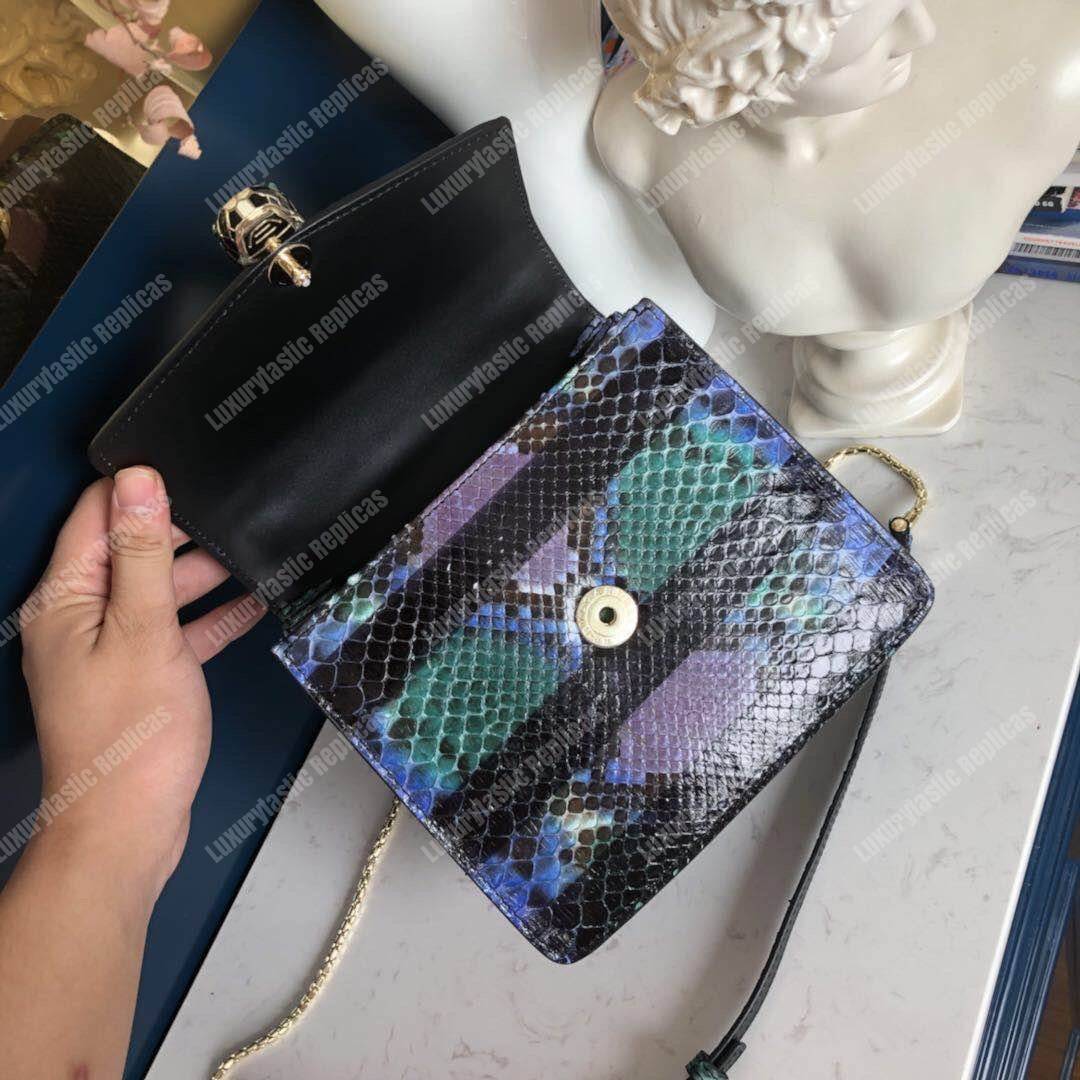 BVL Serpenti Forever Flap Cover Pop-Stripe Python Small Bag Royal Sapphire